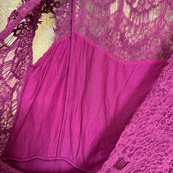 Free People Daydream Lace Magenta Fuchsia Open Back Mini Dress Small - Picture 5 of 10